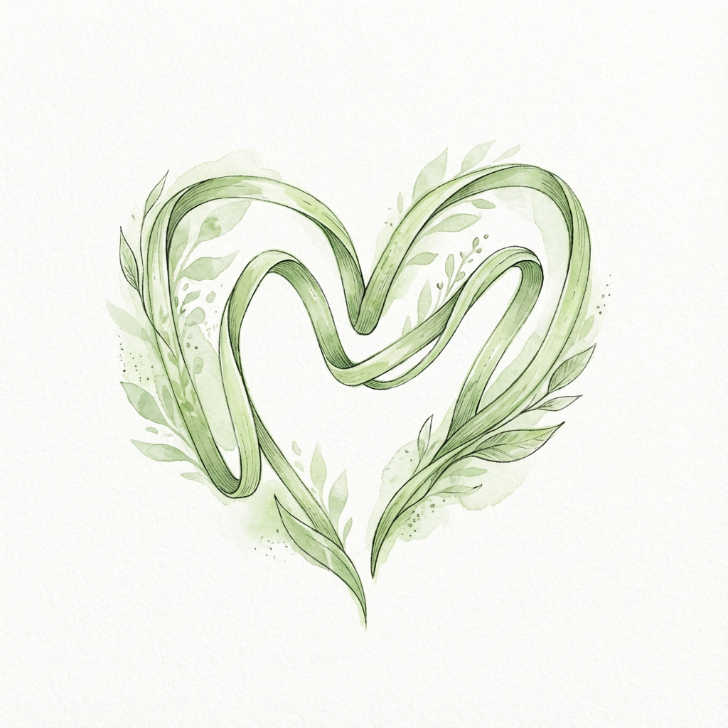 AI image generated of A single bright-green curved line outlines an abstract heart shape with two rounded lobes.
