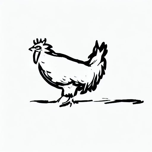 AI image generated of A black and white drawing of a chicken.