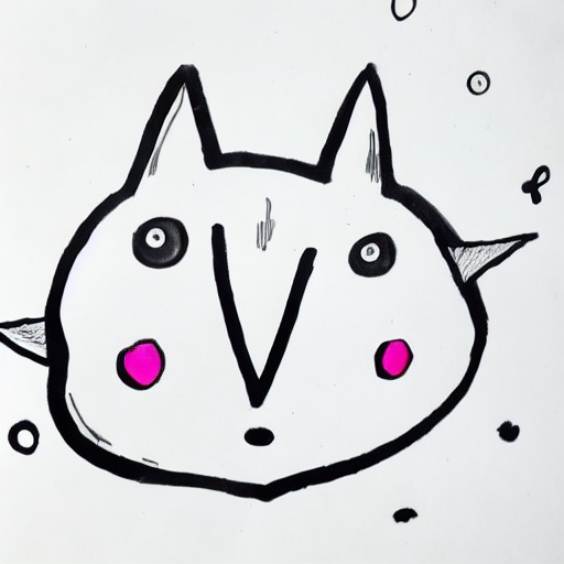 AI image generated of A black and white drawing of a cat with pink dots.