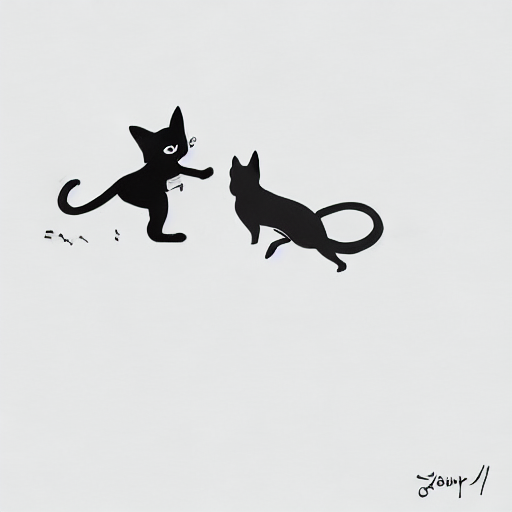 AI image generated of A drawing of a dog chasing a cat.