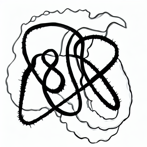 AI image generated of A black line drawing of a twisted, curled up shape.