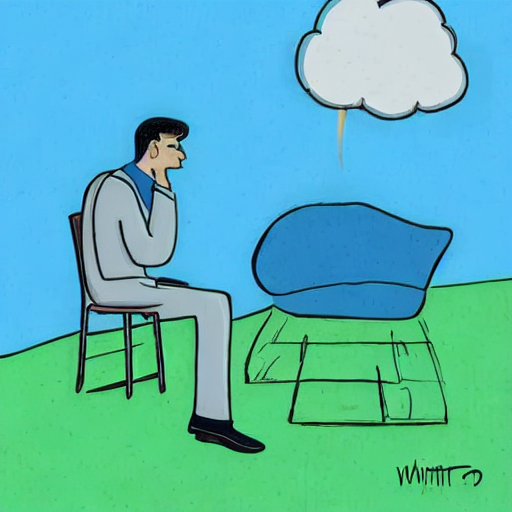 AI image generated of A man sitting in a chair with a cloudy sky above him and the words "If only nutt auth worked and me" written below him.