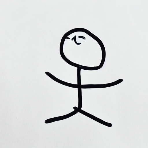 AI image generated of A black and white drawing of a person with a black dot for a head.