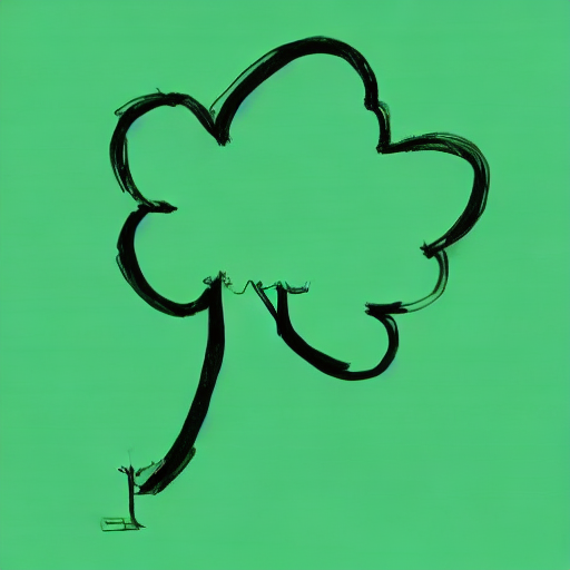 AI image generated of A tree drawn with a black pen on a green background.