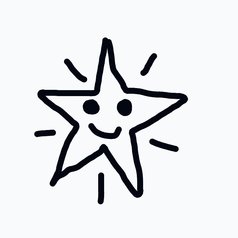 A cheerful five-point star with a cute smiling face and little rays radiating around it.