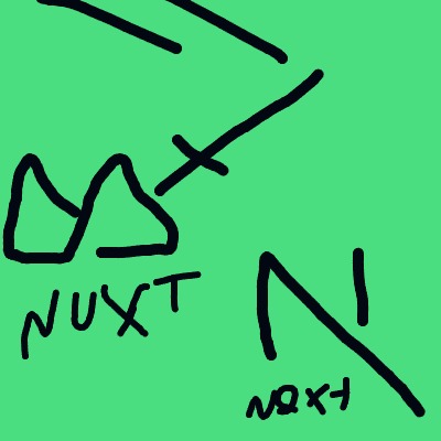 An abstract doodle on a green background featuring jagged, mountain-like shapes and scattered black letters.