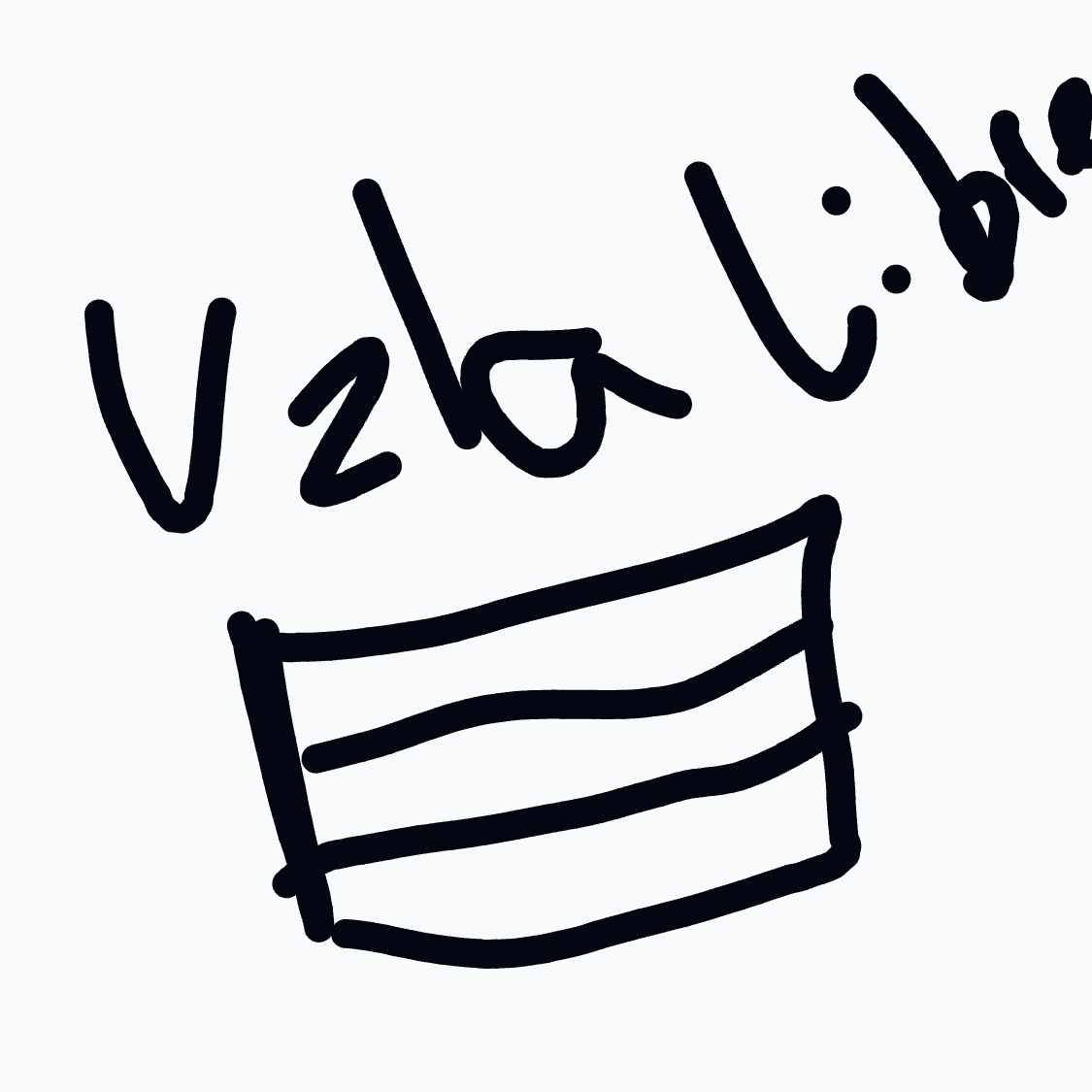 A rough, bold doodle of a flag-shaped rectangle with two horizontal stripes inside, with large handwritten text above.