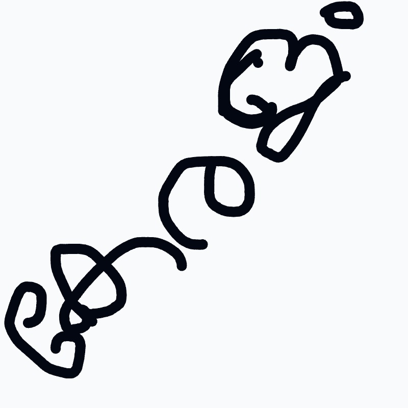 A thick black doodle of several looping curves forms a winding diagonal line across the page.