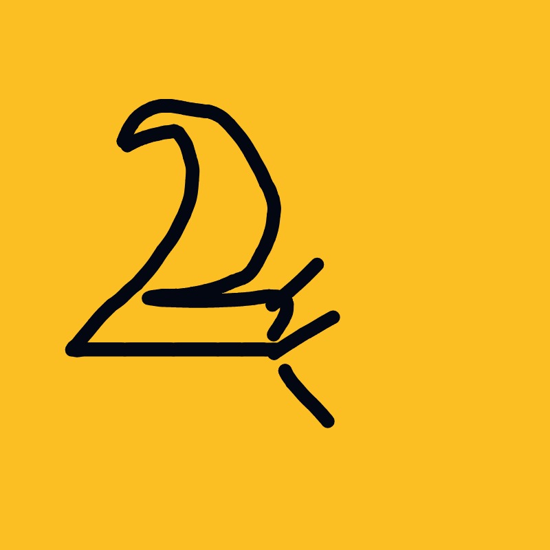 A drawing of a bird on a yellow background.