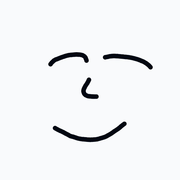 A black and white drawing of a smiling face.