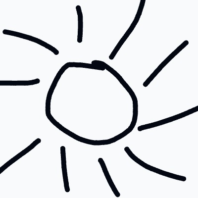 A black and white drawing of a sun.