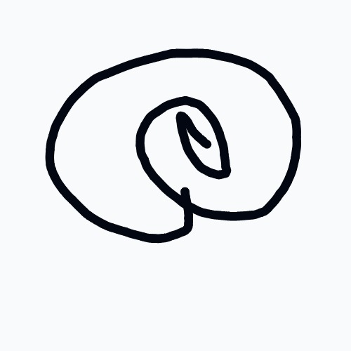 A black drawing of a head with a curved line on the forehead.